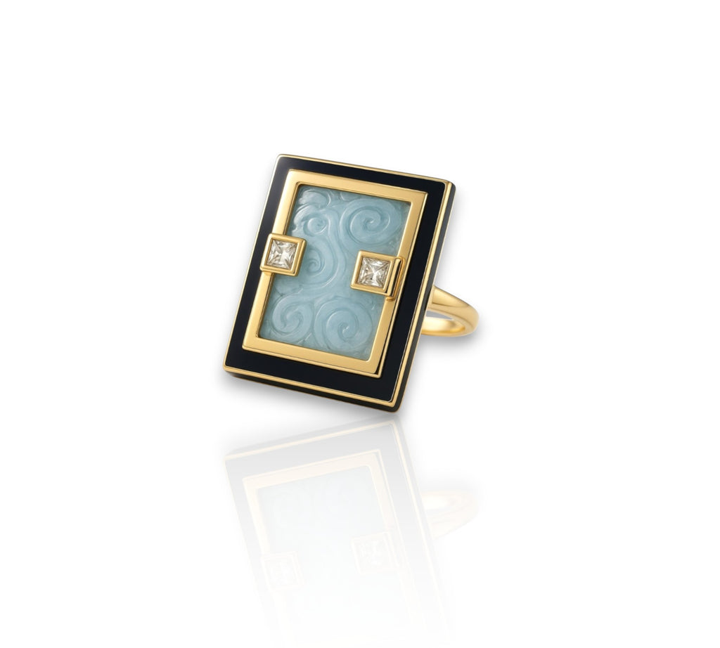 Cloud aquamarine window ring