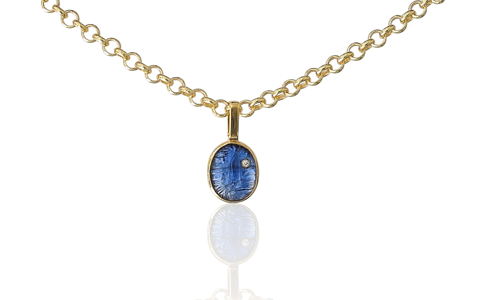 Petite blue Dickinsonia and diamond pendant