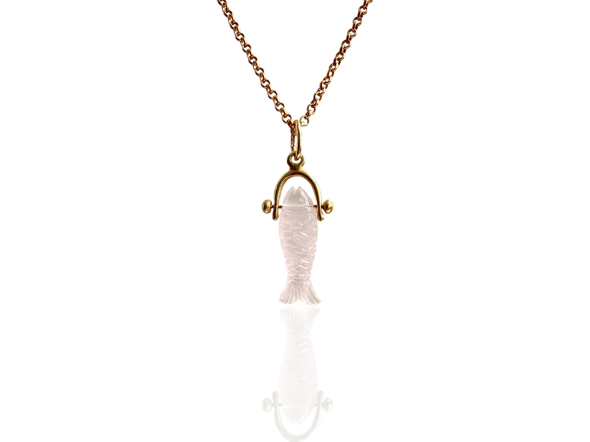 rose quartz carved fish pendant
