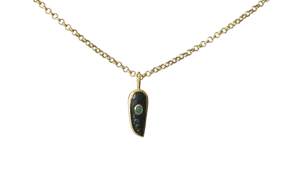 Black auger shell & emerald pendant