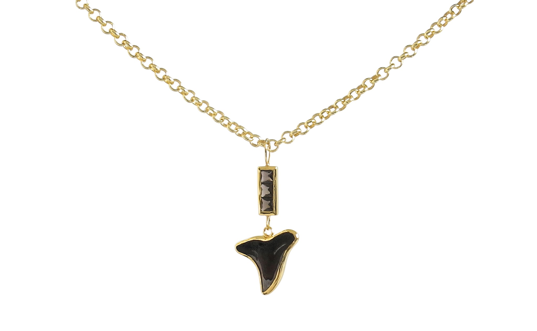 shark tooth and smoky topaz pendant necklace 